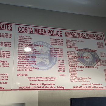 Southside Towing - Menu / Rates 9/27/2022 - Towing Near Me - Costa Mesa, California