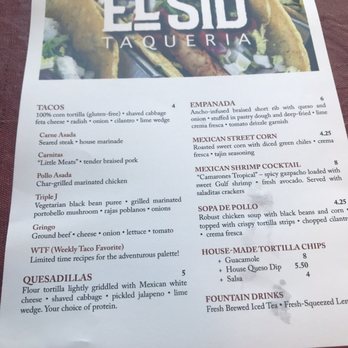 El Sid Taqueria - Menu - Mexican Near Me - Vero Beach, Florida