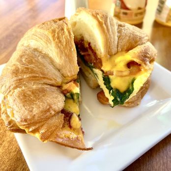 Blue Ridge Coffee - Bacon, egg, and cheddar cheese, breakfast croissant with spinach and tomatoes added. Large and delicious. - Coffee & Tea Near Me - Casper, Wyoming Blue Ridge Coffee - Bacon, egg, and cheddar cheese, breakfast croissant with spinach and tomatoes added. Large and delicious. - Coffee & Tea Near Me - Casper, Wyoming