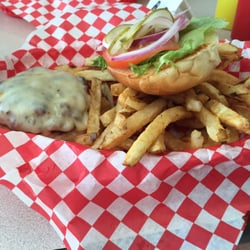 Slick's Burgers - Sissy burger with fries. Both were really good. Parking on the street or additional limited parking in the rear.