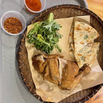 Cauldron Chicken - Scallion pancake, half chicken, greens, spice, sweet sauce - Chicken Shop Near Me - New York, New York