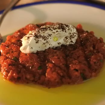 Byblos - Steak Tartare (Roasted Red Chili, Mint, Labneh, Barbari Bread) - $18 - Mediterranean Near Me - Toronto, Ontario Byblos - Steak Tartare (Roasted Red Chili, Mint, Labneh, Barbari Bread) - $18 - Mediterranean Near Me - Toronto, Ontario