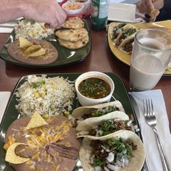 E E Burritos - Birria Tacos with rice and beans