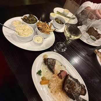 Double Cut Steak House - New York strip , mash potatoes, truffle fries and brussels sprouts - Steakhouses Near Me - Wisconsin Dells, Wisconsin