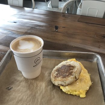 Caboose Commons - Egg & Cheese sandwich // Cappuccino - Breweries Near Me - Fairfax, Virginia