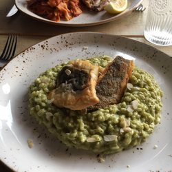 Il Borgo Antico - Spinach risotto with sea bass, Farfalle with grilled chicken in arribiata sauce