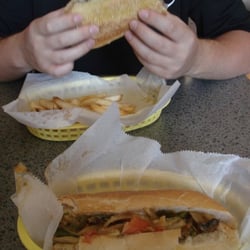 7th St Bistro - Philly Cheese Steak in back, Veg Philly Cheese sandwich in front