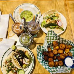 El Piquin Restaurant 2 - Tacos: chicken, carnitas, skrimp. Plantains. Guac. Assorted salsas, deliciousness