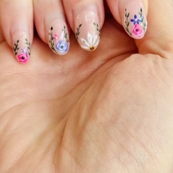 Kiara Nail Spa - 1 month old extra layer gel manicure on natural nails. Design hand-painted by Yen. - Nail Salons Near Me - Evanston, Illinois