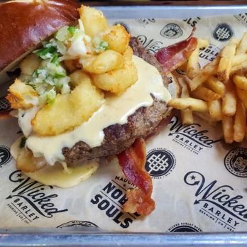 Wicked Barley Brewing - Cheese Curd burger with french fries - American Near Me - Jacksonville, Florida