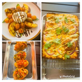 Underground Pizza - Peach burrata salad, bruschetta and street corn pizza - Pizza Near Me - Baltimore, Maryland