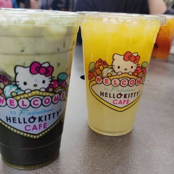 Hello Kitty Cafe - Matcha Cold Brew and Pineapple Mango Lemonade - Desserts Near Me - Las Vegas, Nevada