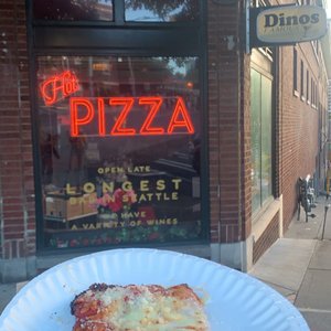 Photo of Dino's Tomato Pie - Seattle, WA, United States. Cheese slice
