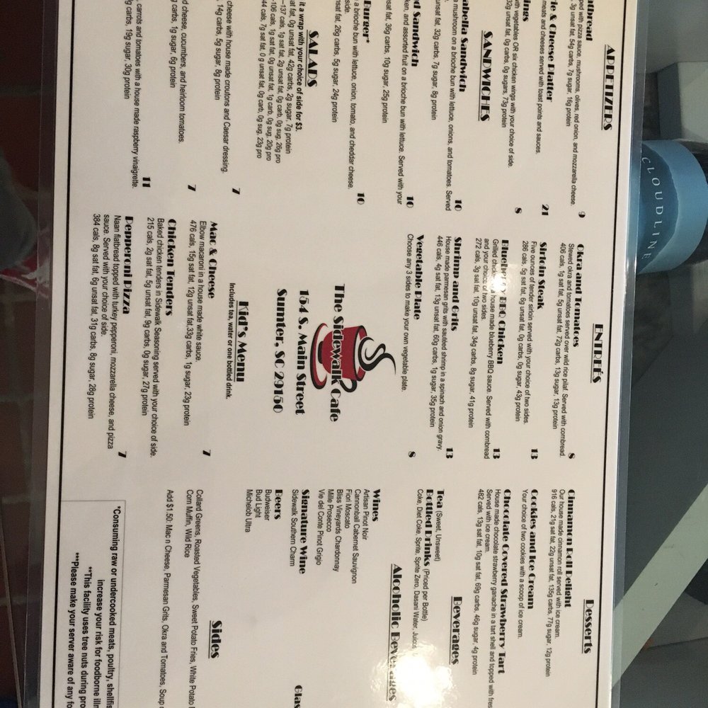 The Sidewalk Cafe - the menu of the restaurant - Coffee & Tea Near Me - Sumter, South Carolina The Sidewalk Cafe - the menu of the restaurant - Coffee & Tea Near Me - Sumter, South Carolina