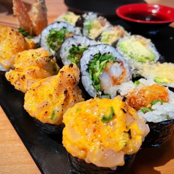 SUSHI-SAN - Spicy Scallop, Tempura Shrimp, and Crunchy Avocado - Sushi Bars Near Me - Chicago, Illinois SUSHI-SAN - Spicy Scallop, Tempura Shrimp, and Crunchy Avocado - Sushi Bars Near Me - Chicago, Illinois