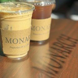 Monarch Pastries & Coffee House - Left: salted maple date latte iced Right: iced americano