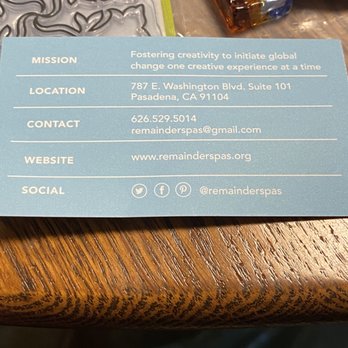 Remainders - Business card w hours on it - Art Supplies Near Me - Pasadena, California Remainders - Business card w hours on it - Art Supplies Near Me - Pasadena, California