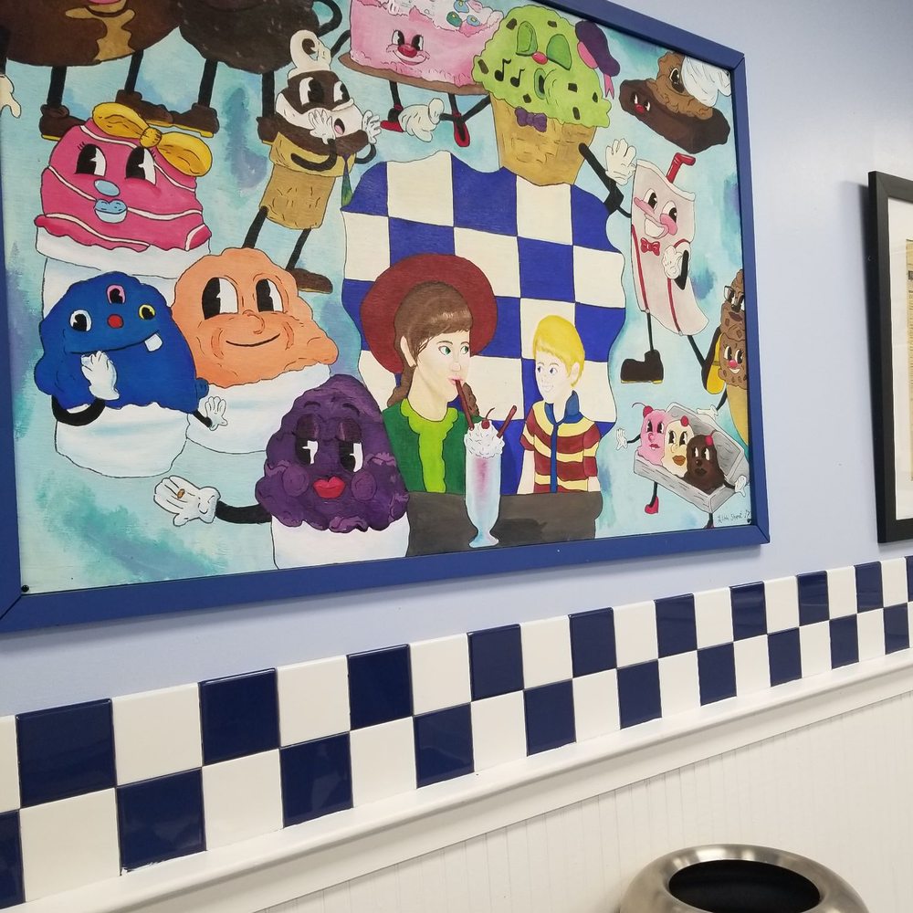 a wall with a mural of cartoon characters a wall with a mural of cartoon characters