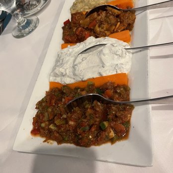 Artemis Mediterranean Bistro - Spicy Chopped Vegetables,  Haydari, Eggplant in Sauce, Baba Ghonoush - Mediterranean Near Me - Cincinnati, Ohio