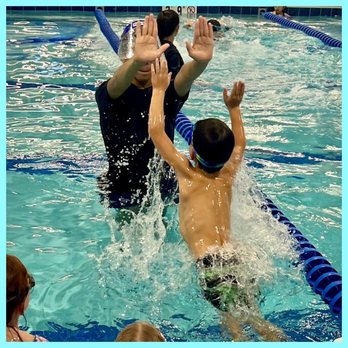 Big Blue Swim School - High five at the end of the session! - Swimming Lessons/Schools Near Me - Fairfax, Virginia