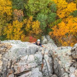 Blue Ridge Mountain Guides - Climbing Ecstasy to the South West Buttress Variation at Seneca.