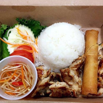 Pho Real - Broken rice lunch box -chicken and fried spring roll - Vietnamese Near Me - Charlotte, North Carolina