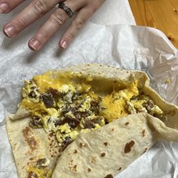 Bacon egg and cheese taco