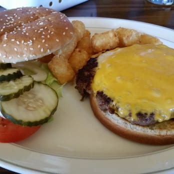 Cowboy Bar & Cafe - a cheeseburger with pickles and onion rings - Bars Near Me - Montello, Nevada