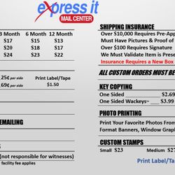 Express It Mail Center - Prices