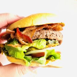 Duo Burger with bacon and avocado added. Rather large slider.