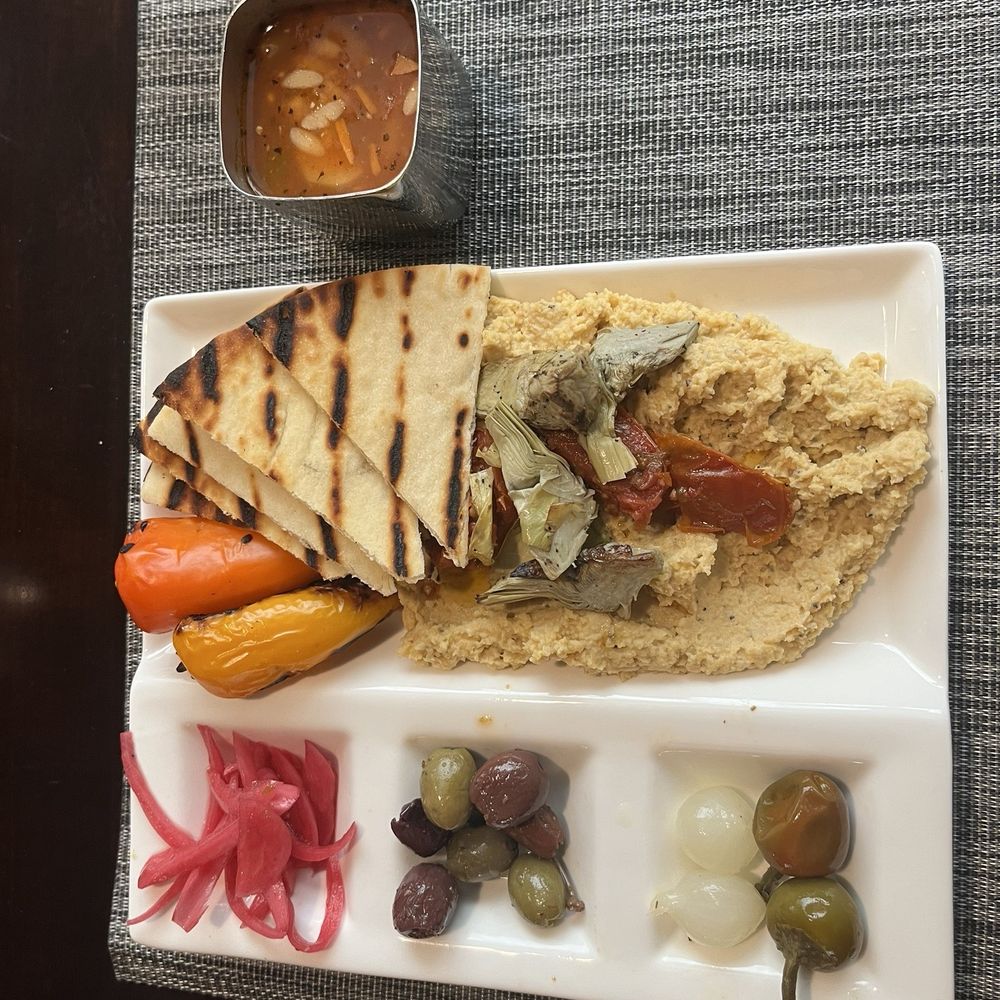 Chamber Modern American Restaurant - Mezze platter and cup of soup at the chamber Tulsa club hotel - New American Near Me - Tulsa, Oklahoma