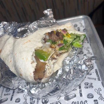 Guac Shop Mexican Grill - Burrito half steak half chicken - Tacos Near Me - Jericho, New York