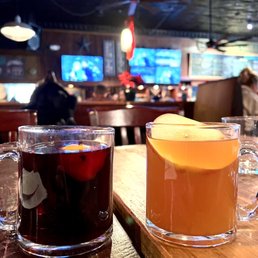 Warm Mulled wine and spiced cider. Warm Mulled wine and spiced cider.