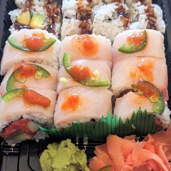 Koi Kaiten Sushi - Yellowtail Spicy Roll (front) Eel roll (back) - Conveyor Belt Sushi Near Me - Alpharetta, Georgia Koi Kaiten Sushi - Yellowtail Spicy Roll (front) Eel roll (back) - Conveyor Belt Sushi Near Me - Alpharetta, Georgia