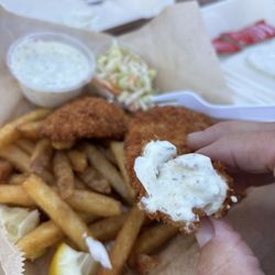 Hook & Cook - Halibut 3 piece box with fries and coleslaw.