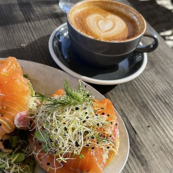 Gjusta - Classic Lox, Herb Gravlax, Pastrami Gravlax and latte - Bakeries Near Me - Venice, California Gjusta - Classic Lox, Herb Gravlax, Pastrami Gravlax and latte - Bakeries Near Me - Venice, California