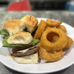 Legends Sports Lounge & Grill - Beef Sliders and Onion Rings