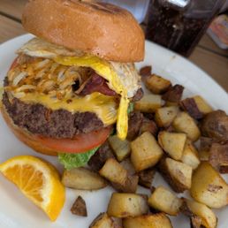 Breakfast burger with bacon, hashbrowns, cheese, fries egg. The picture doesn't do it justice but the patty isn't insignificant
