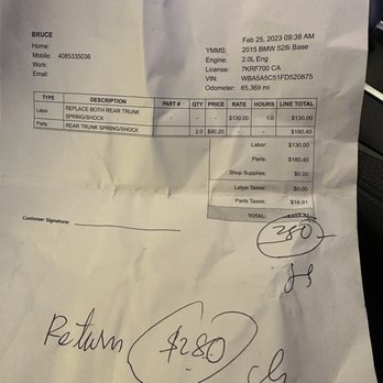 Winfield NT Auto Repair - Receipt - Auto Repair Near Me - San Jose, California