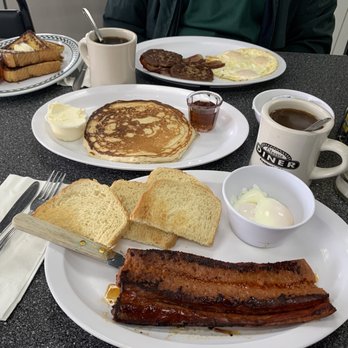 Classic Diner - My meal~2 Poached Eggs, Linguisa, 1 pancake, & sour dough toast. My hubby's order~ 3 "over easy" eggs, sausage & bacon & French Toast. - Diners Near Me - Fremont, California Classic Diner - My meal~2 Poached Eggs, Linguisa, 1 pancake, & sour dough toast. My hubby's order~ 3 "over easy" eggs, sausage & bacon & French Toast. - Diners Near Me - Fremont, California