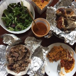 Pork shoulder, Yellow Rice, Beans & 1/2 Roasted Chicken