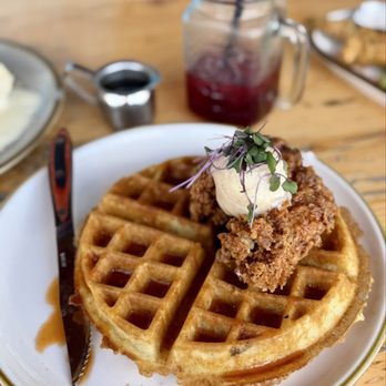Root Cellar Cafe - Savory Belgian Waffle - Breakfast & Brunch Near Me - New Braunfels, Texas