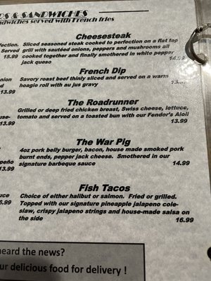 Menu photo 1 Fenders Fairbanks, AK