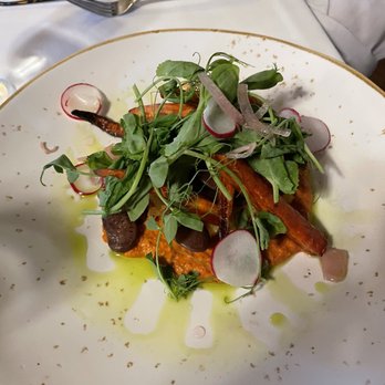 Coho Restaurant - Polenta with spring veggies and romesco. - Seafood Near Me - Friday Harbor, Washington
