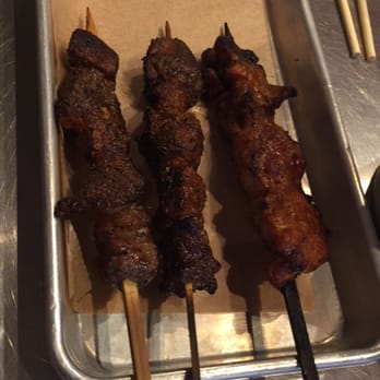 Copycat Co - 2 beef (aka ribeye) skewers on left, 1 chicken on right, all spicy and delish! - Cocktail Bars Near Me - Washington, DC, District of Columbia