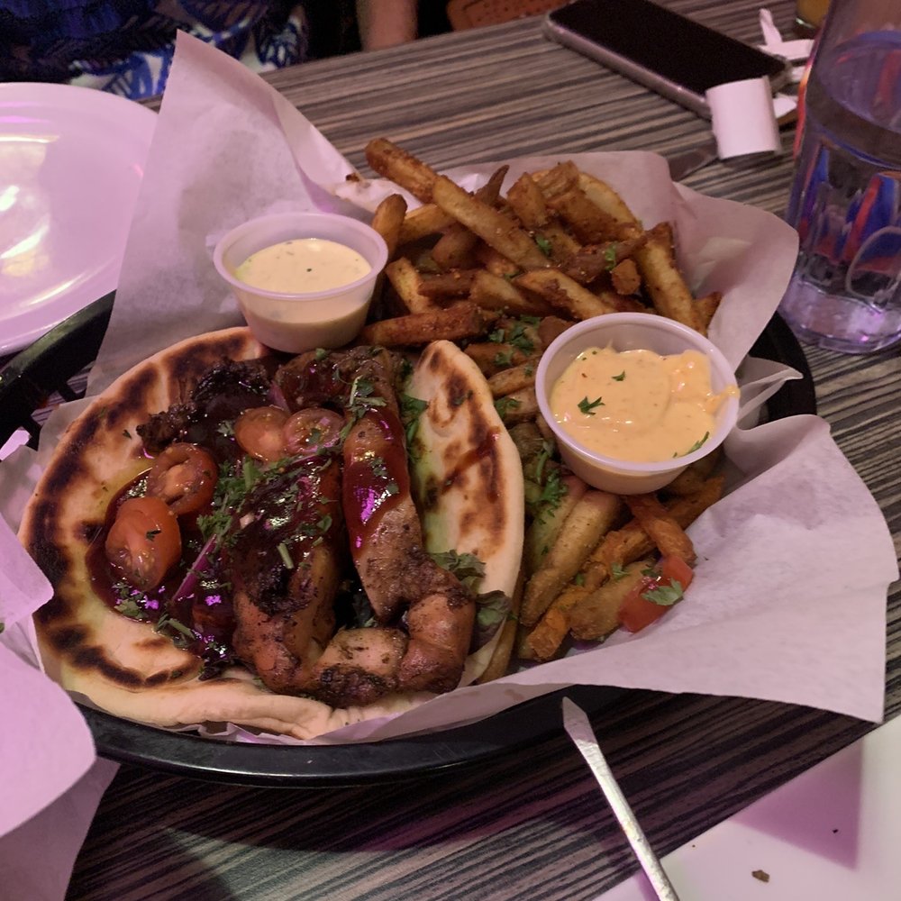 Jambo Cafe - Pomegranate Chicken Sandwich with Fries - Caribbean Near Me - Santa Fe, New Mexico