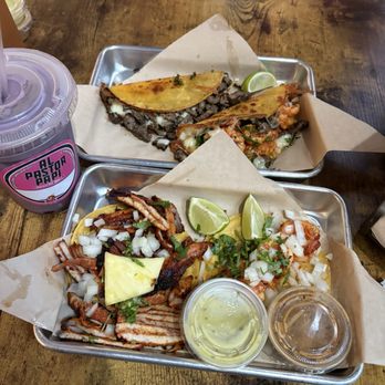 Al Pastor Papi Mexican Grill - Ube coconut horchata, Al pastor taco, Shrimp taco, Crispy Queso Asada taco, Crispy Queso Surf n Turf taco - Mexican Near Me - San Francisco, California Al Pastor Papi Mexican Grill - Ube coconut horchata, Al pastor taco, Shrimp taco, Crispy Queso Asada taco, Crispy Queso Surf n Turf taco - Mexican Near Me - San Francisco, California