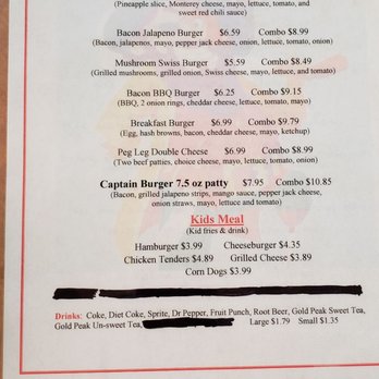 Peg Leg - Menu as of 5/9/18 - Burgers Near Me - Russellville, Arkansas Peg Leg - Menu as of 5/9/18 - Burgers Near Me - Russellville, Arkansas