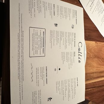 Callie - Menu - Mediterranean Near Me - San Diego, California