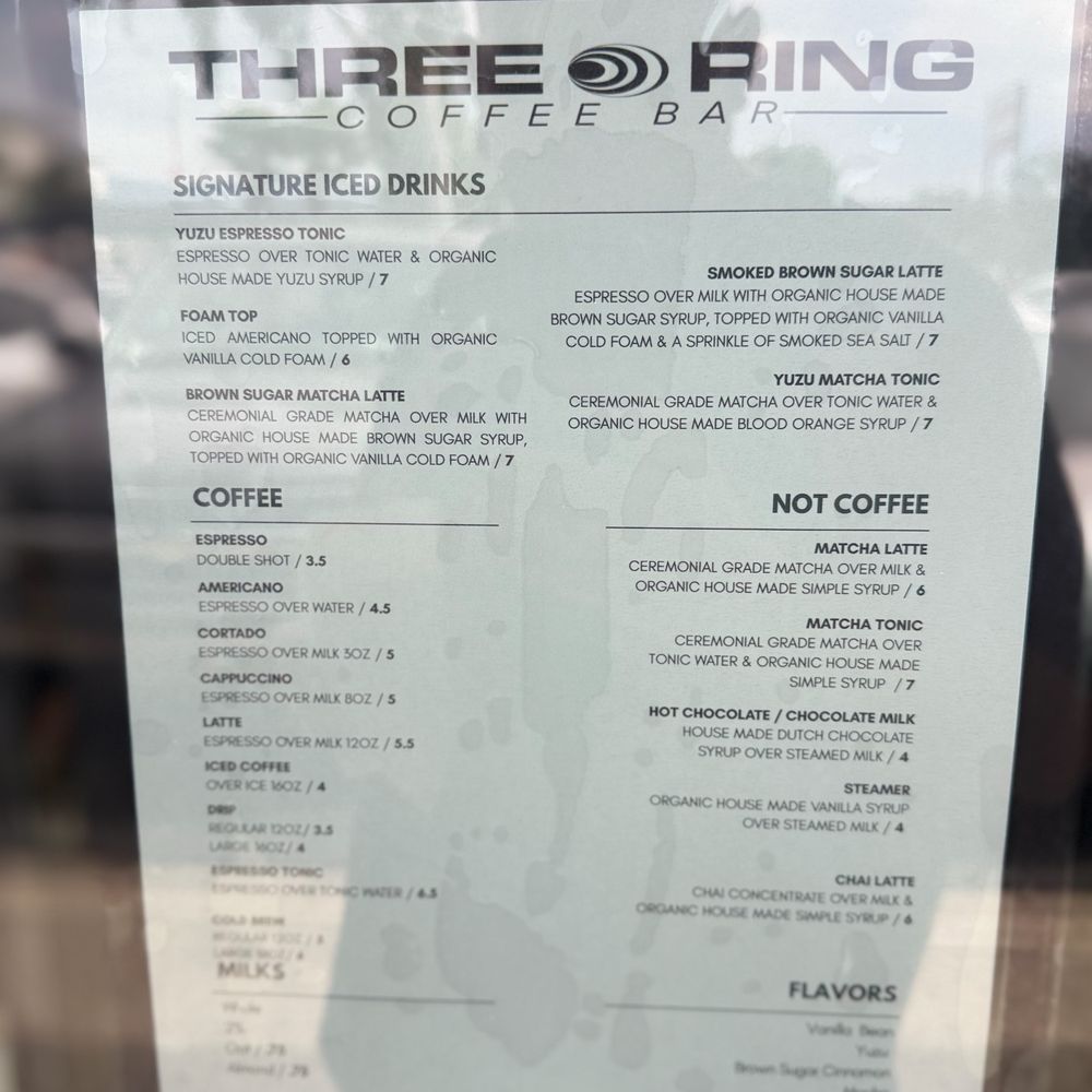 Three Ring Coffee - Menu as of July 20 2026 - Coffee & Tea Near Me - Corona, California Three Ring Coffee - Menu as of July 20 2026 - Coffee & Tea Near Me - Corona, California
